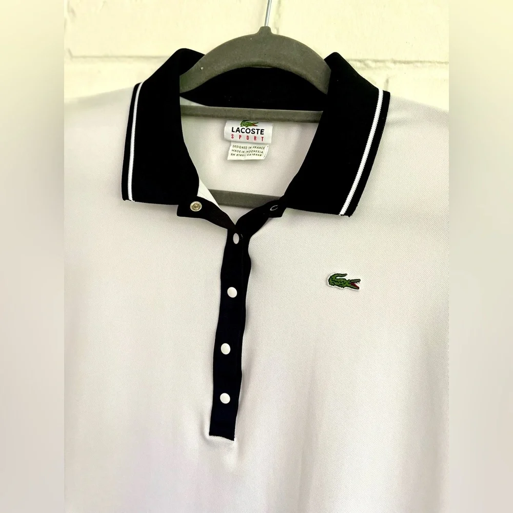 Lacoste White Sleeveless Polo Top with Black Trim - Picture 2 of 5